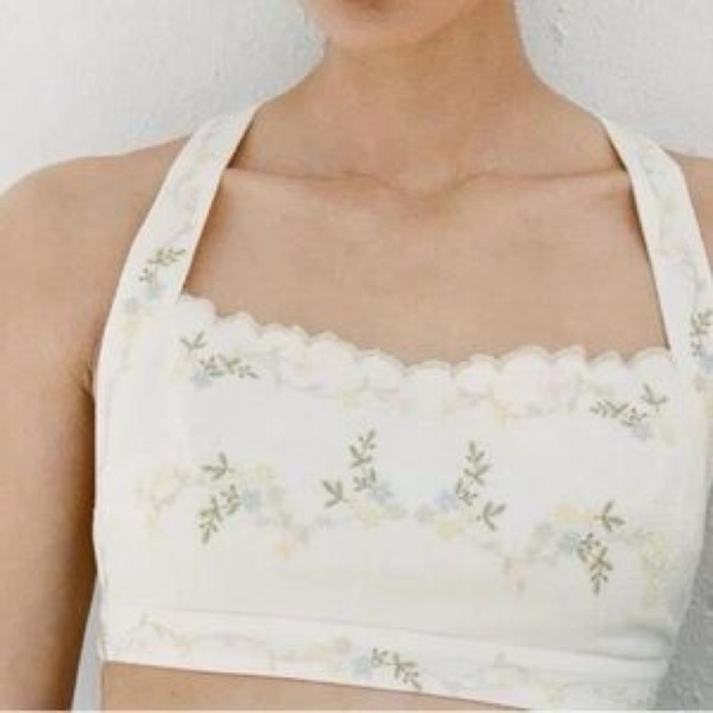 Zara Floral Embroidered Crop Top - White